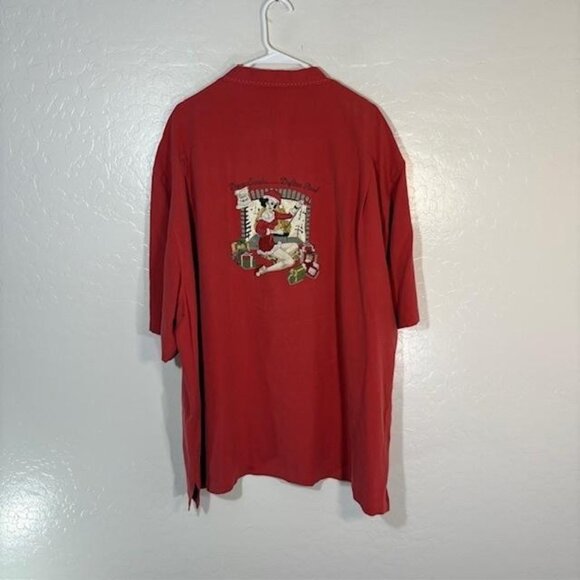 Nat Nast Shirt Mens 2XL Red Silk Camp Christmas Embroidered Pinup Dear Santa - Picture 1 of 6